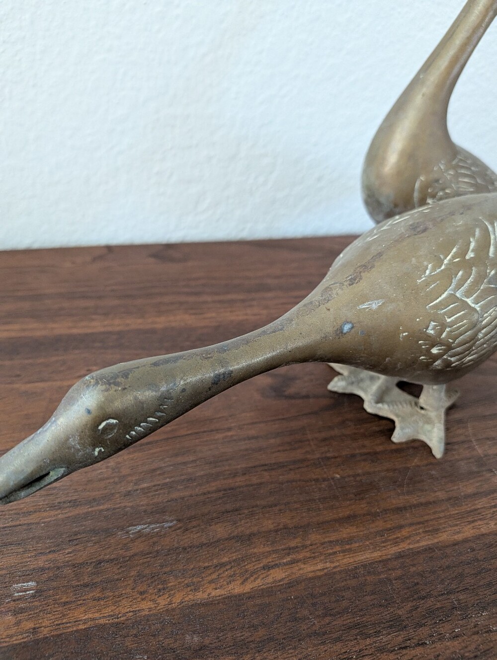Vintage Pair Brass Geese Figurines Duck Statues MCM Decor - Picture 9 of 16